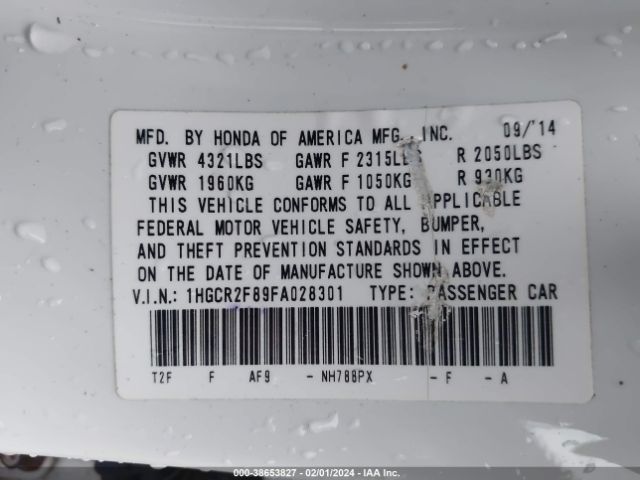 Photo 8 VIN: 1HGCR2F89FA028301 - HONDA ACCORD 