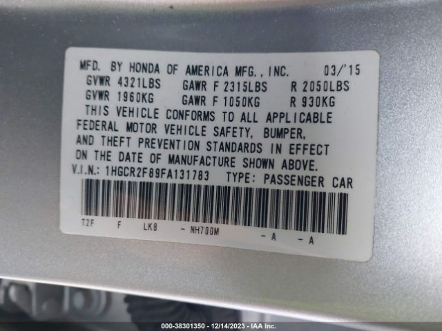 Photo 8 VIN: 1HGCR2F89FA131783 - HONDA ACCORD 