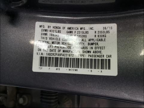 Photo 9 VIN: 1HGCR2F89FA221872 - HONDA ACCORD EXL 