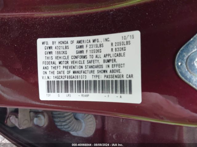 Photo 8 VIN: 1HGCR2F89GA061073 - HONDA ACCORD 