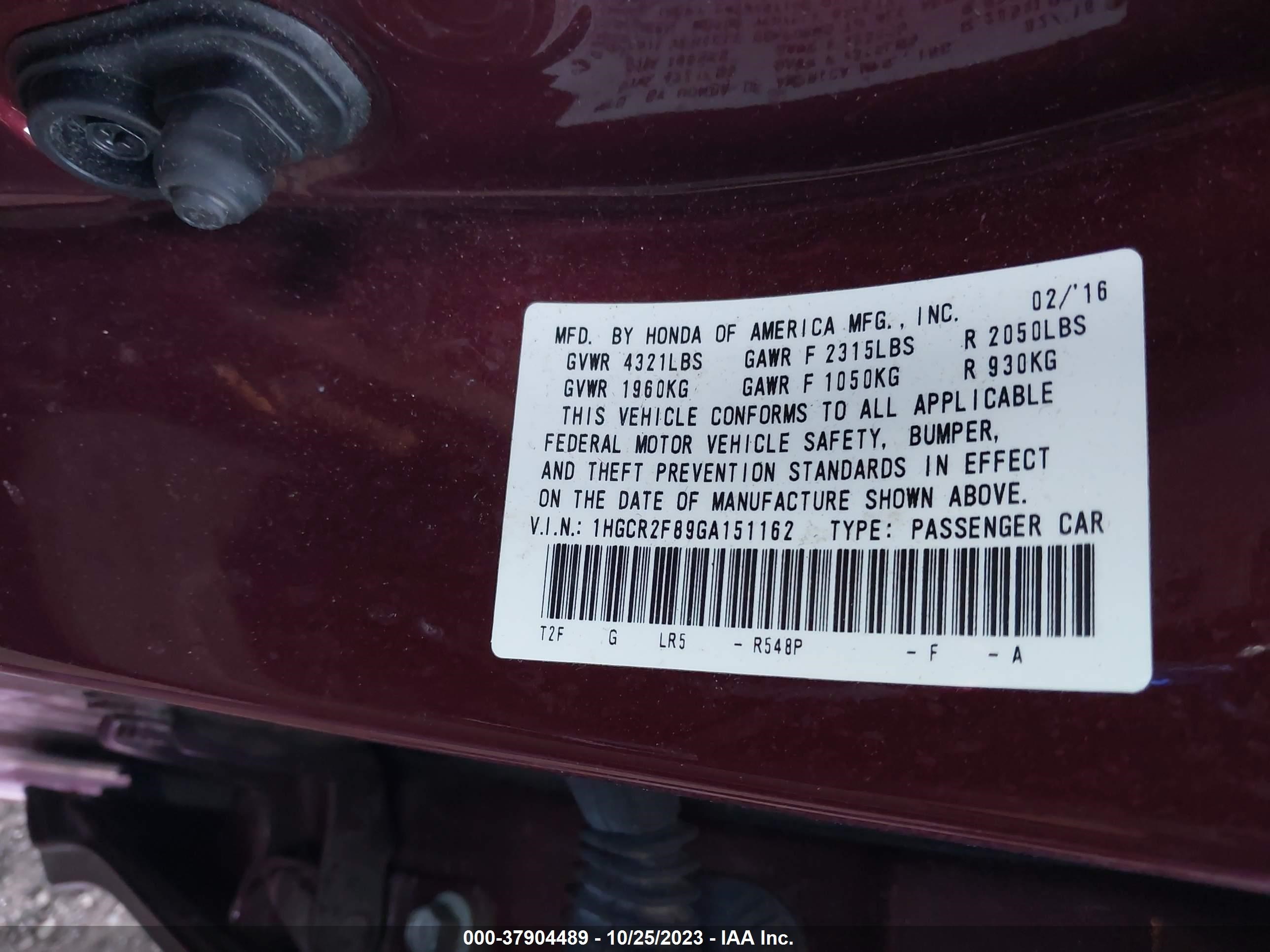 Photo 8 VIN: 1HGCR2F89GA151162 - HONDA ACCORD 