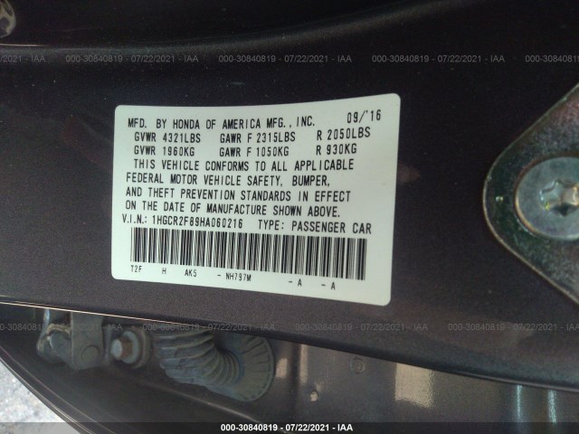 Photo 8 VIN: 1HGCR2F89HA060216 - HONDA ACCORD 