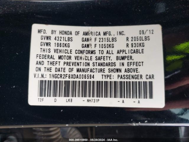 Photo 8 VIN: 1HGCR2F8XDA006594 - HONDA ACCORD 