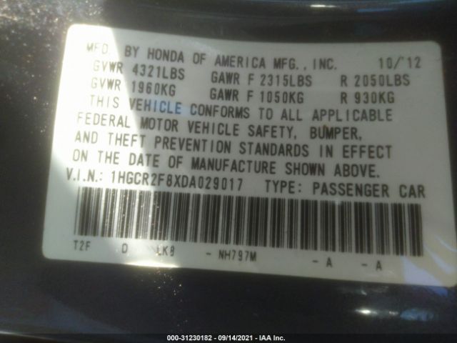 Photo 8 VIN: 1HGCR2F8XDA029017 - HONDA ACCORD SDN 