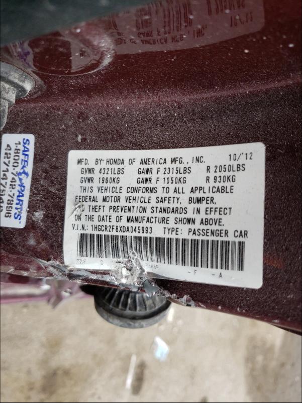 Photo 9 VIN: 1HGCR2F8XDA045993 - HONDA ACCORD EXL 