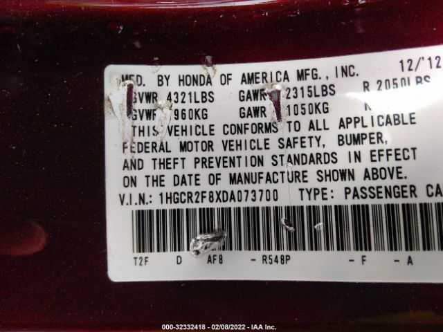 Photo 8 VIN: 1HGCR2F8XDA073700 - HONDA ACCORD SDN 