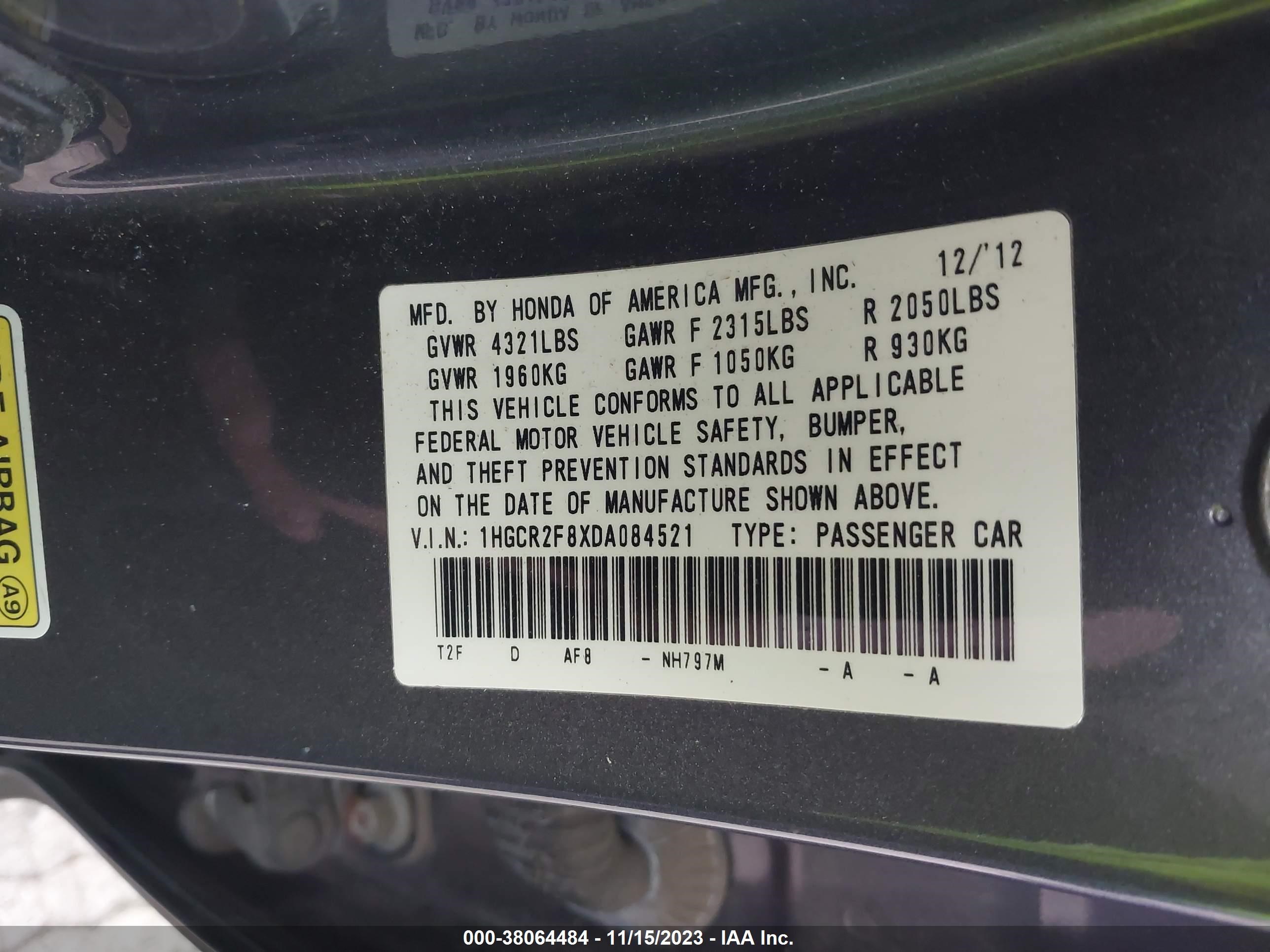 Photo 8 VIN: 1HGCR2F8XDA084521 - HONDA ACCORD 