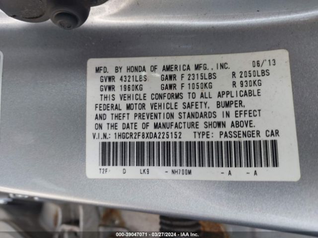 Photo 8 VIN: 1HGCR2F8XDA225152 - HONDA ACCORD 