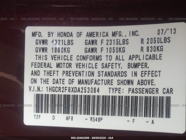 Photo 8 VIN: 1HGCR2F8XDA253064 - HONDA ACCORD SDN 