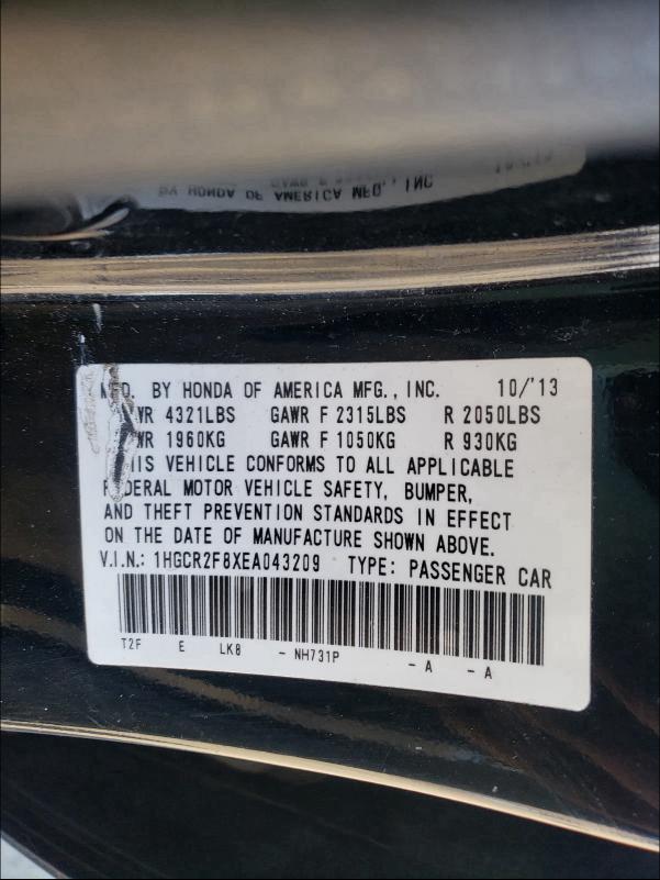 Photo 9 VIN: 1HGCR2F8XEA043209 - HONDA ACCORD EXL 