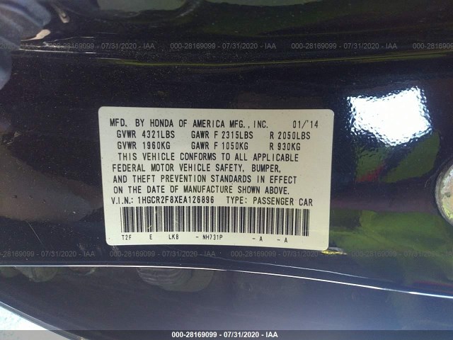 Photo 8 VIN: 1HGCR2F8XEA126896 - HONDA ACCORD SDN 