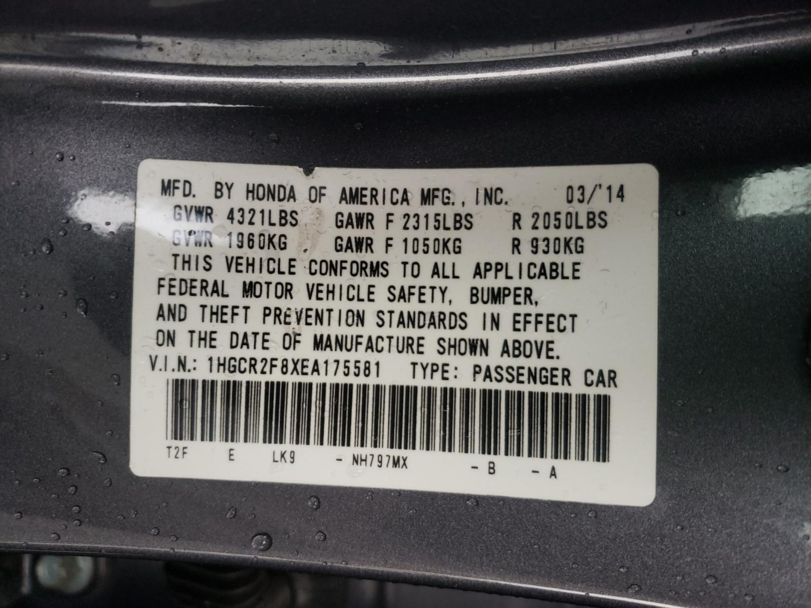 Photo 9 VIN: 1HGCR2F8XEA175581 - HONDA ACCORD EXL 