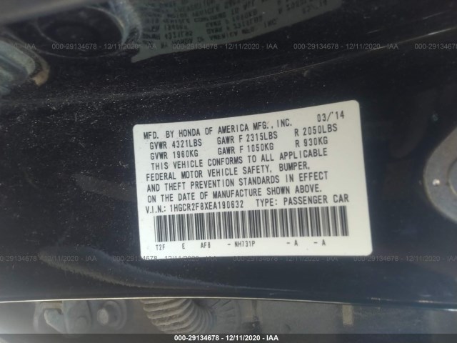 Photo 8 VIN: 1HGCR2F8XEA190632 - HONDA ACCORD SEDAN 