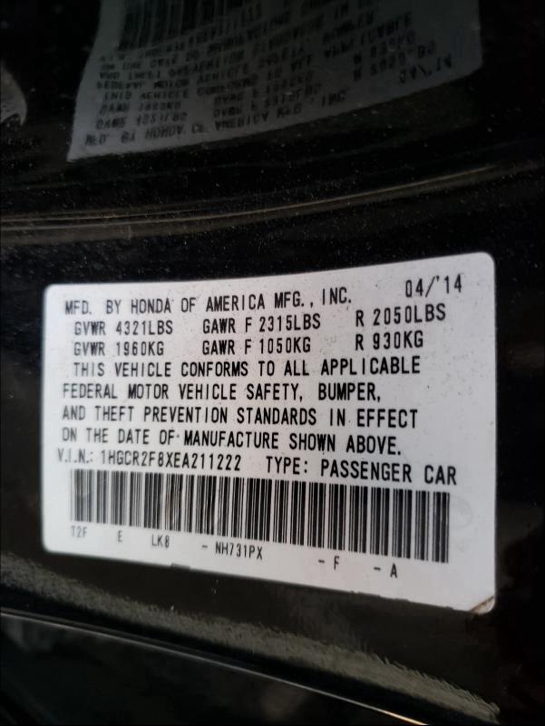 Photo 9 VIN: 1HGCR2F8XEA211222 - HONDA ACCORD EXL 