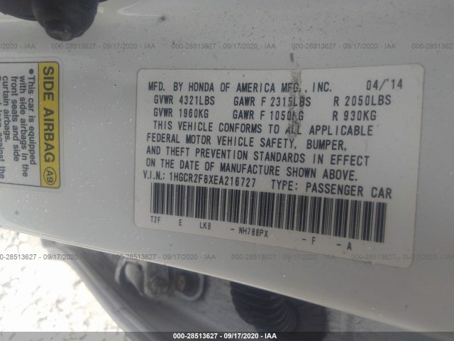 Photo 8 VIN: 1HGCR2F8XEA216727 - HONDA ACCORD SEDAN 