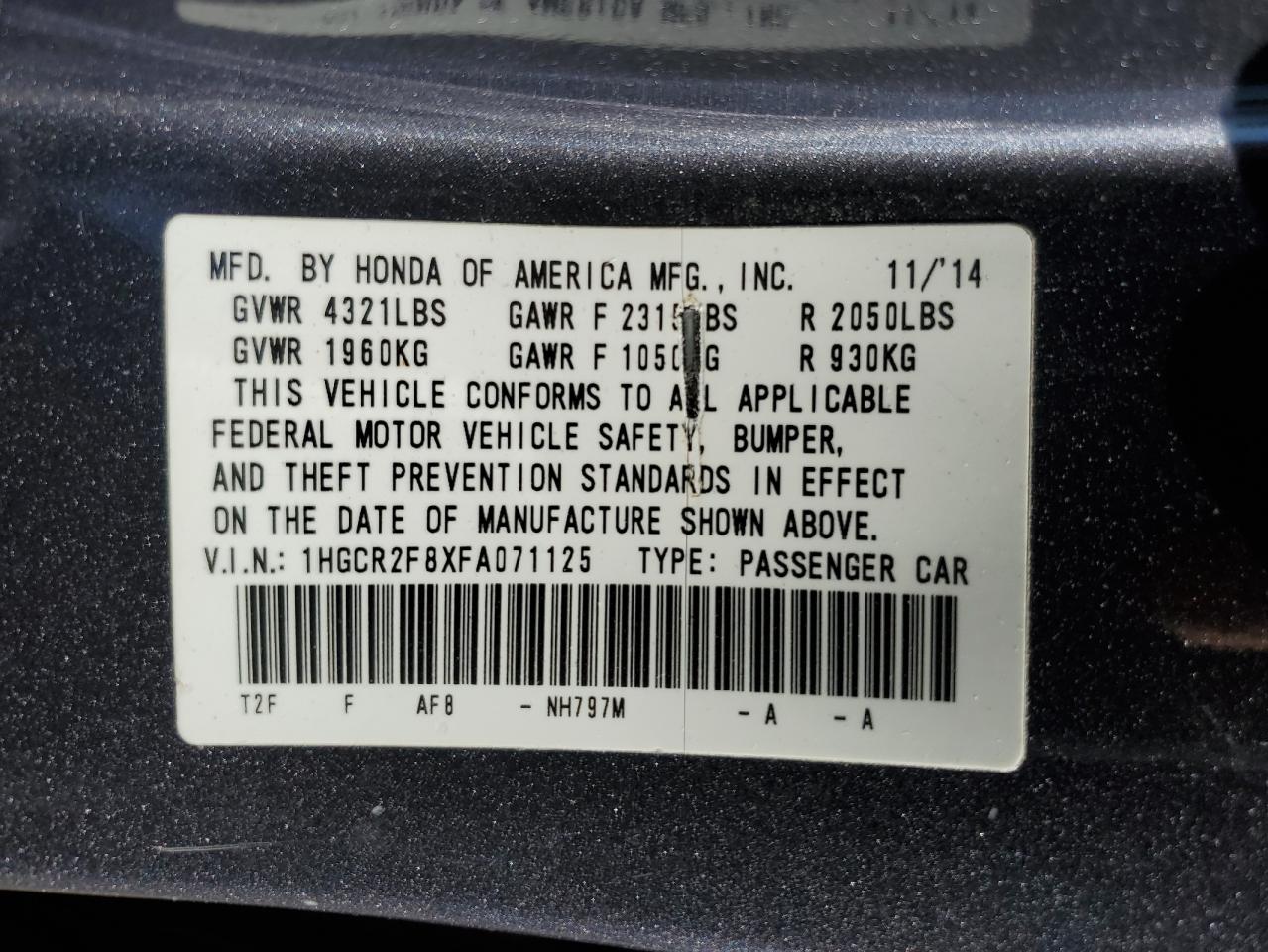 Photo 12 VIN: 1HGCR2F8XFA071125 - HONDA ACCORD 