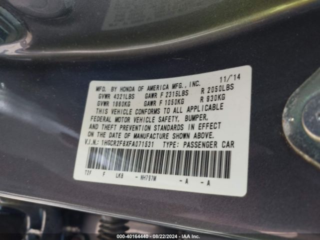 Photo 8 VIN: 1HGCR2F8XFA071531 - HONDA ACCORD 