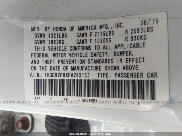 Photo 8 VIN: 1HGCR2F8XFA265153 - HONDA ACCORD SEDAN 