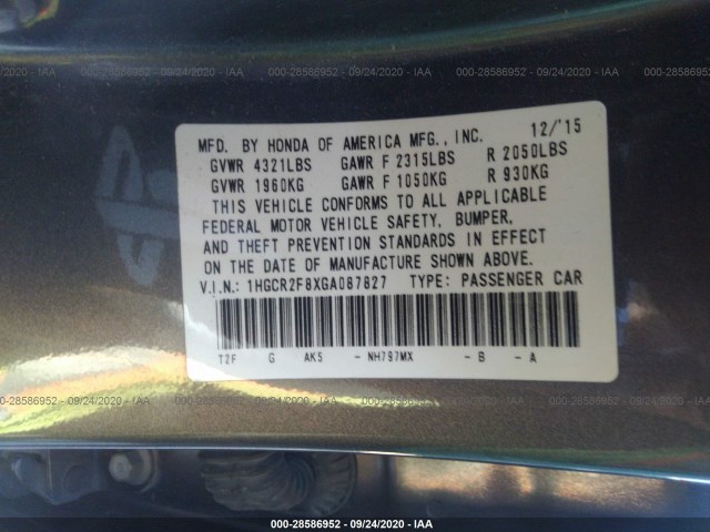 Photo 8 VIN: 1HGCR2F8XGA087827 - HONDA ACCORD SEDAN 