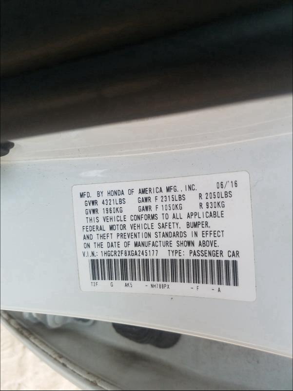 Photo 9 VIN: 1HGCR2F8XGA245177 - HONDA ACCORD EXL 