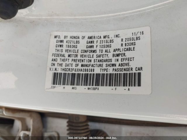 Photo 8 VIN: 1HGCR2F8XHA096089 - HONDA ACCORD 