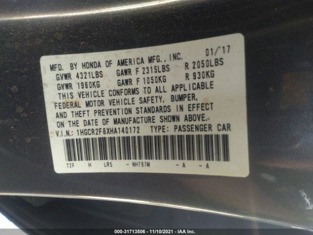 Photo 8 VIN: 1HGCR2F8XHA140172 - HONDA ACCORD SEDAN 