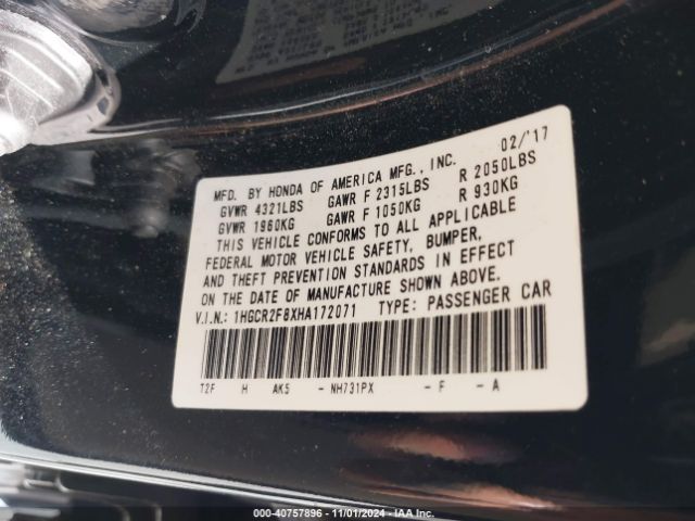 Photo 8 VIN: 1HGCR2F8XHA172071 - HONDA ACCORD 