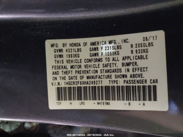 Photo 8 VIN: 1HGCR2F8XHA249277 - HONDA ACCORD 