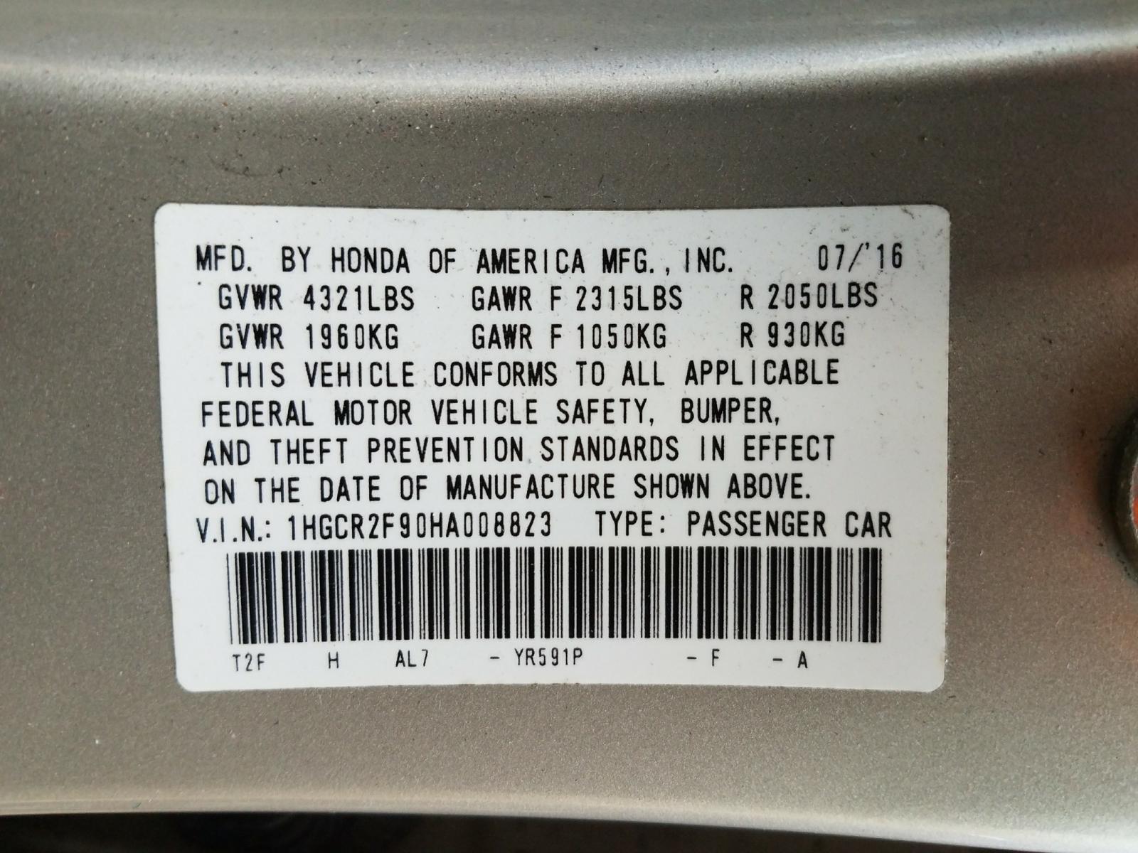 Photo 9 VIN: 1HGCR2F90HA008823 - HONDA ACCORD EXL 