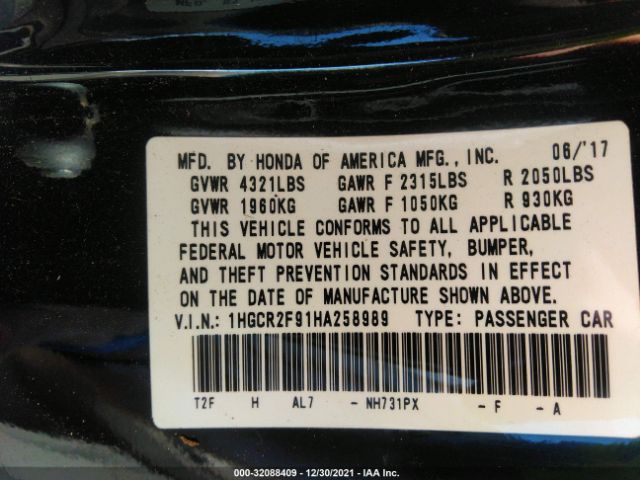 Photo 8 VIN: 1HGCR2F91HA258989 - HONDA ACCORD SEDAN 