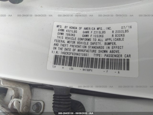 Photo 8 VIN: 1HGCR2F92HA015661 - HONDA ACCORD SEDAN 