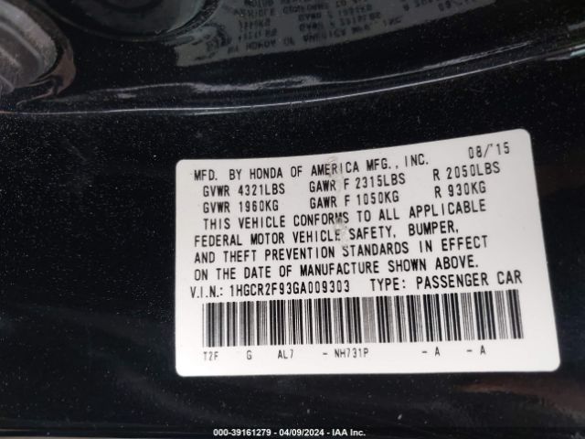 Photo 8 VIN: 1HGCR2F93GA009303 - HONDA ACCORD 