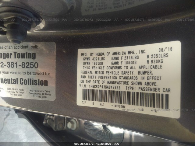 Photo 8 VIN: 1HGCR2F93GA242632 - HONDA ACCORD SEDAN 