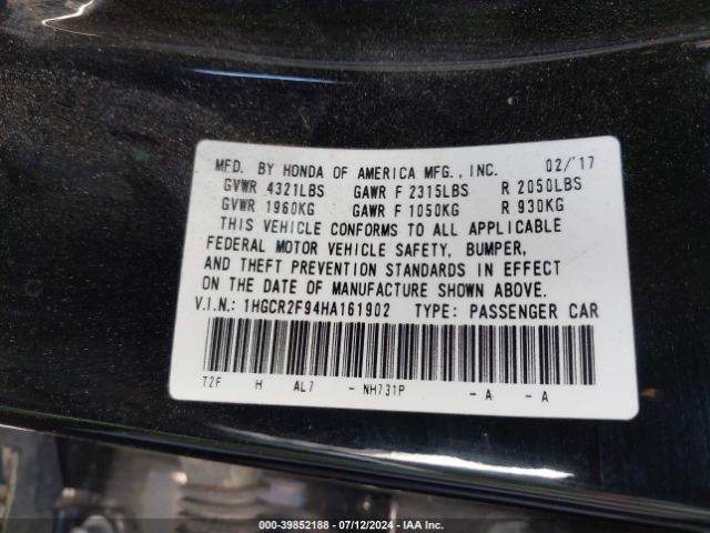 Photo 8 VIN: 1HGCR2F94HA161902 - HONDA ACCORD 