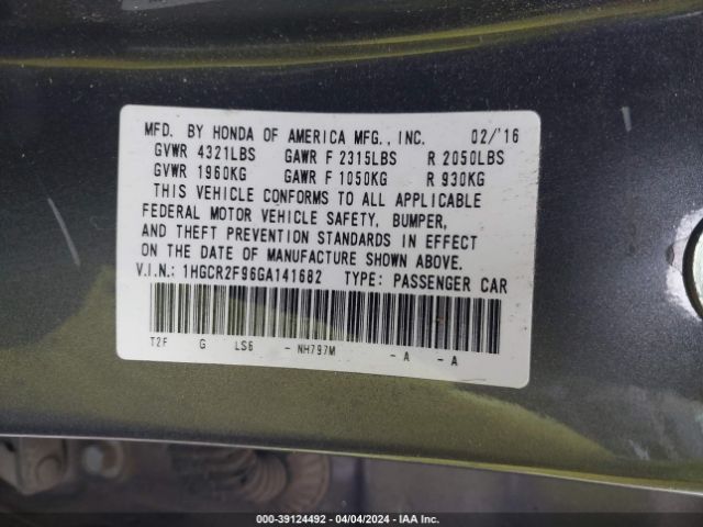 Photo 8 VIN: 1HGCR2F96GA141682 - HONDA ACCORD 