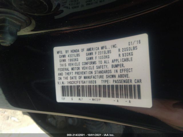 Photo 8 VIN: 1HGCR2F97GA118928 - HONDA ACCORD SEDAN 