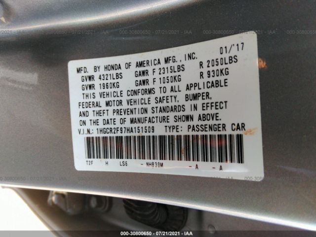 Photo 8 VIN: 1HGCR2F97HA151509 - HONDA ACCORD SEDAN 