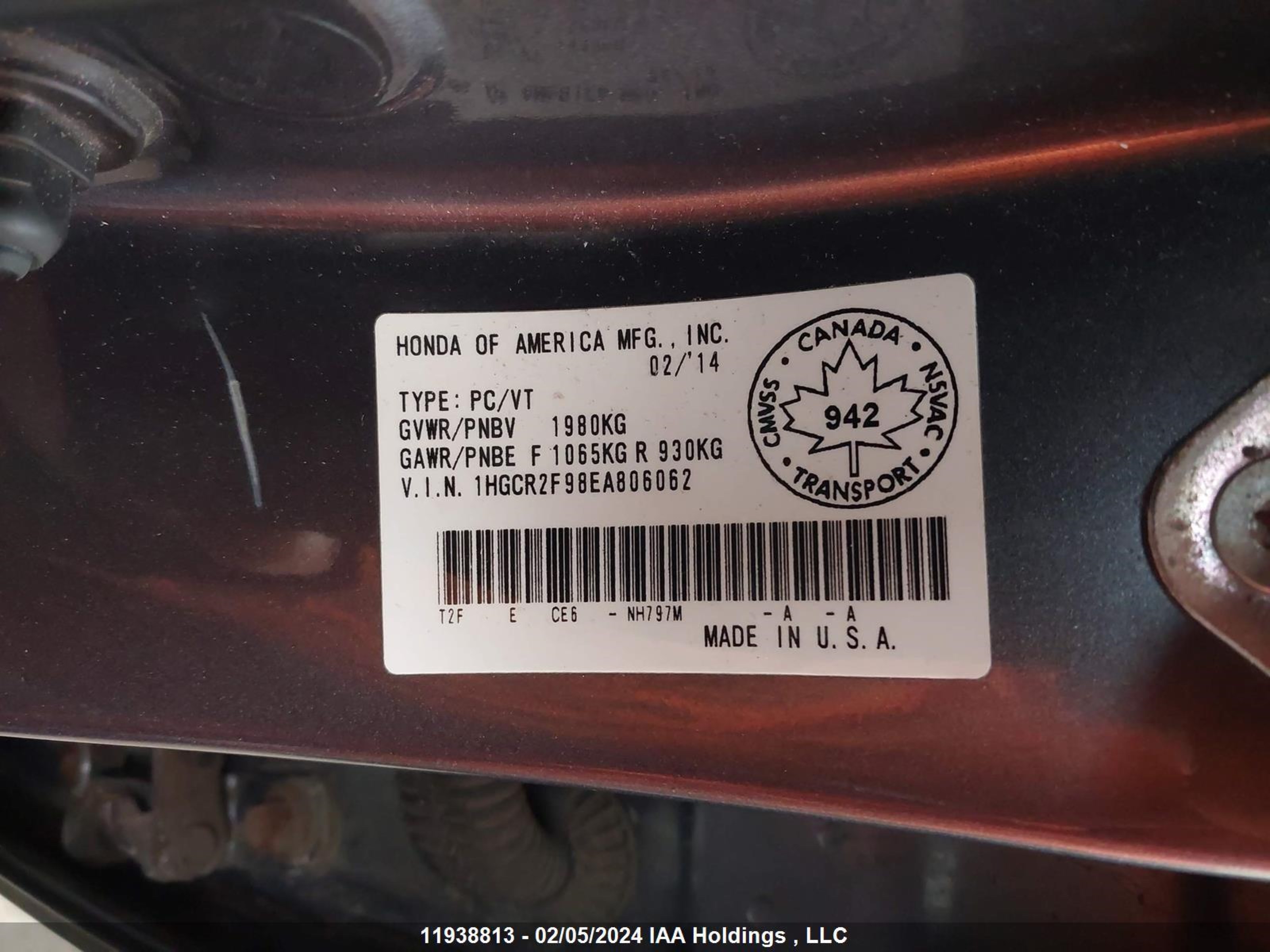 Photo 8 VIN: 1HGCR2F98EA806062 - HONDA ACCORD 