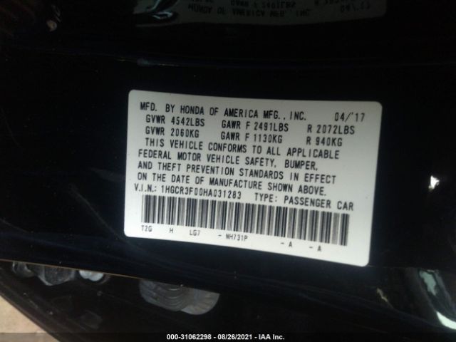 Photo 8 VIN: 1HGCR3F00HA031283 - HONDA ACCORD SEDAN 