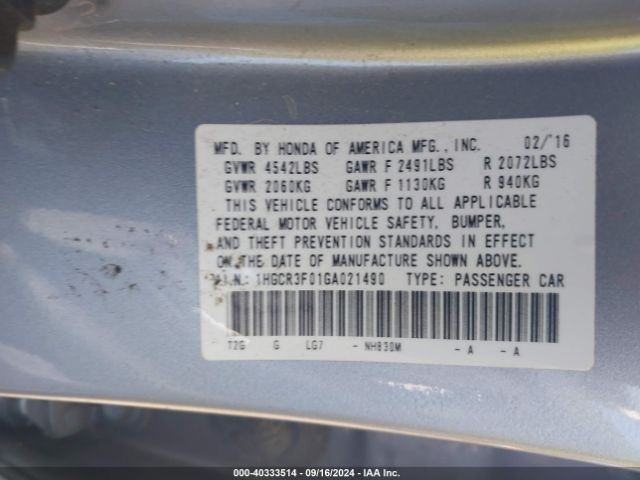 Photo 8 VIN: 1HGCR3F01GA021490 - HONDA ACCORD 