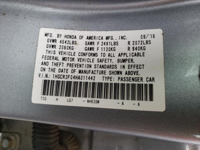 Photo 9 VIN: 1HGCR3F04HA011442 - HONDA ACCORD EXL 