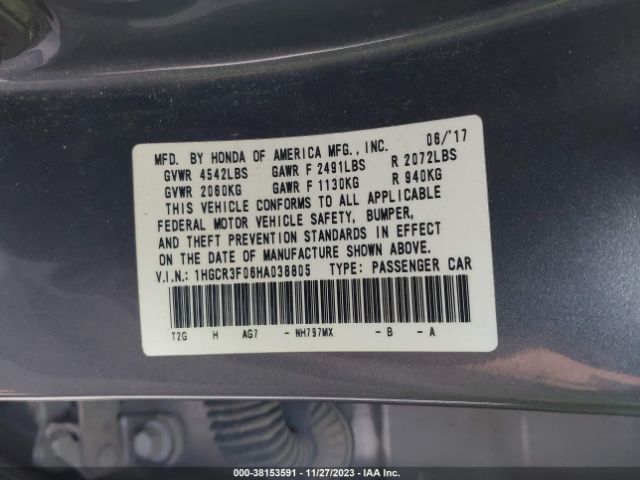 Photo 8 VIN: 1HGCR3F06HA038805 - HONDA ACCORD 