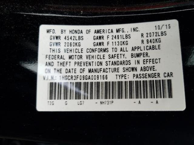 Photo 9 VIN: 1HGCR3F09GA009166 - HONDA ACCORD EXL 