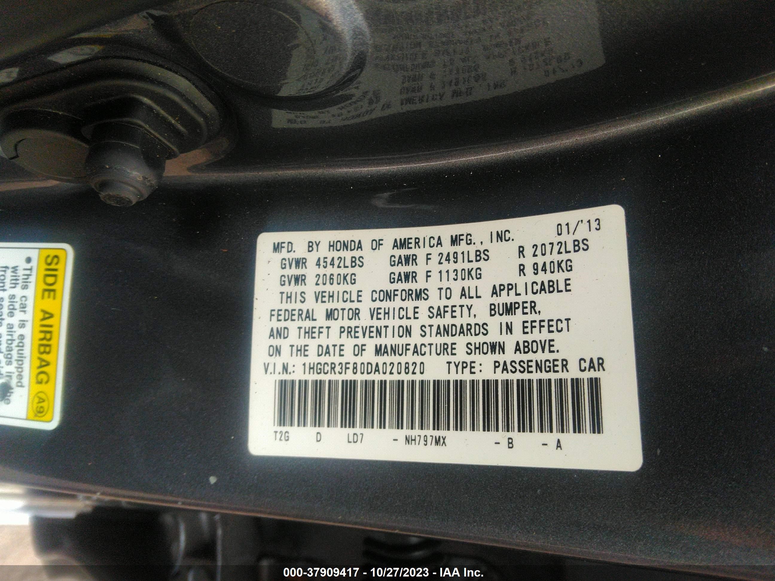 Photo 8 VIN: 1HGCR3F80DA020820 - HONDA ACCORD 