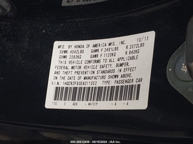 Photo 8 VIN: 1HGCR3F80EA011553 - HONDA ACCORD 