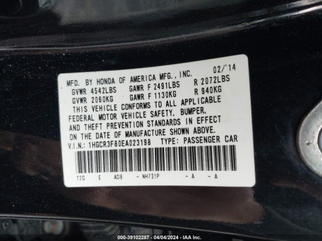 Photo 8 VIN: 1HGCR3F80EA023198 - HONDA ACCORD 