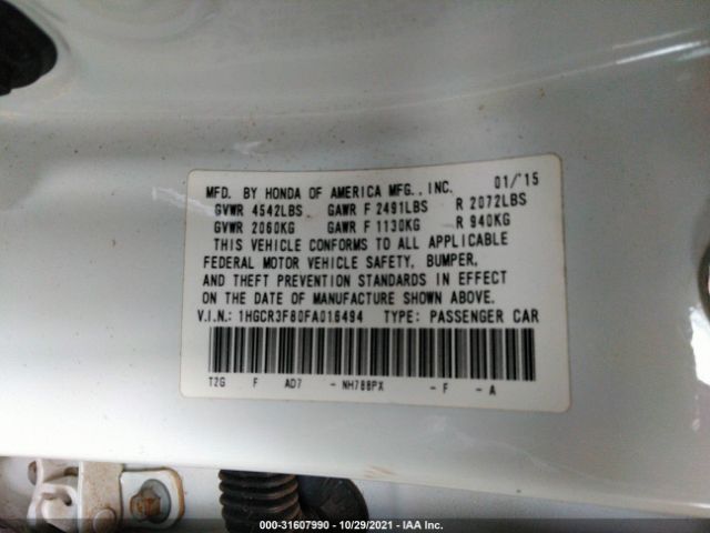 Photo 8 VIN: 1HGCR3F80FA016494 - HONDA ACCORD SEDAN 