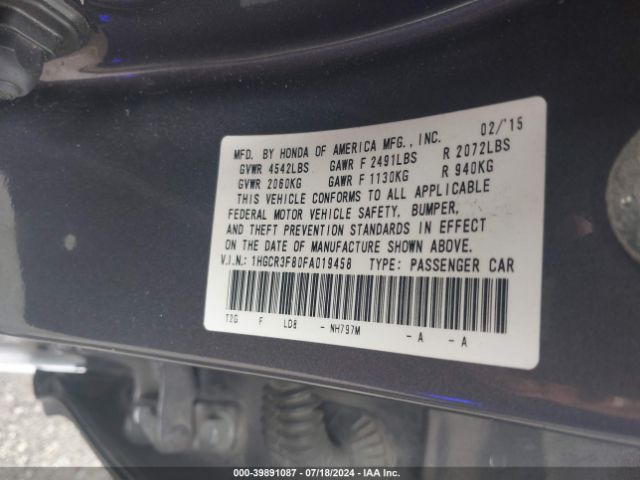 Photo 8 VIN: 1HGCR3F80FA019458 - HONDA ACCORD 