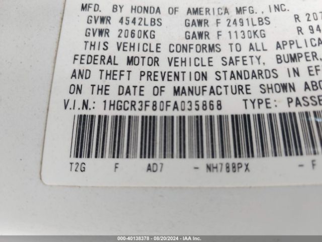 Photo 8 VIN: 1HGCR3F80FA035868 - HONDA ACCORD 