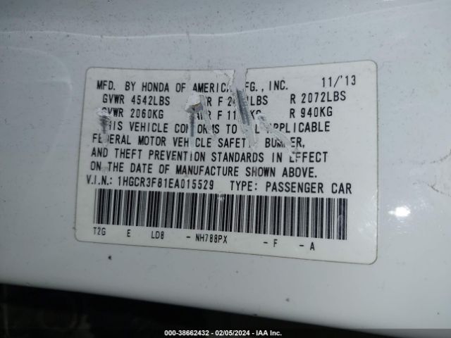 Photo 8 VIN: 1HGCR3F81EA015529 - HONDA ACCORD 